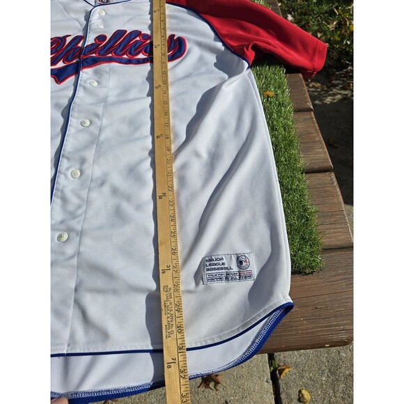 True Fan Philadelphia Phillies Baseball Jersey Men’s Sz XL EUC White Red Blue - Picture 9 of 13